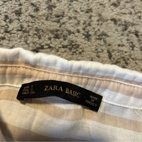 Zara Basic White & Tan Stripe Button Up 3/4 Sleeve Lightweight Blouse Size Small - Picture 8 of 12
